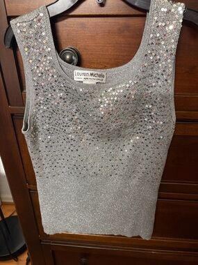 Lauren Michelle Metallic Silver Sequin Tank